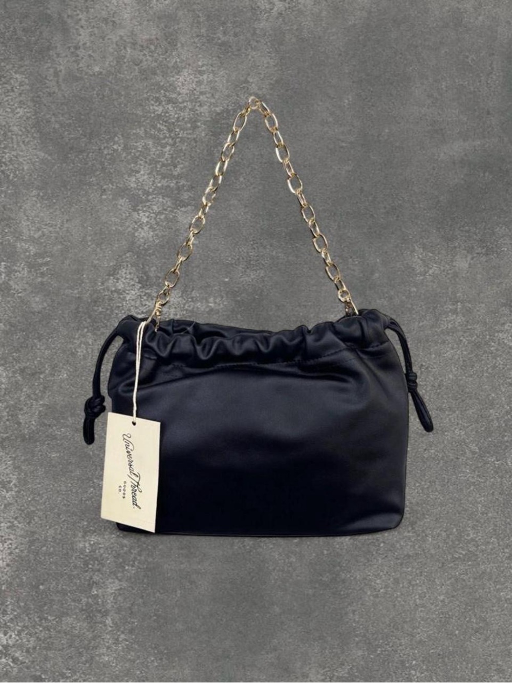 Black Chain-Handle Drawstring Shoulder Bag *NWT*